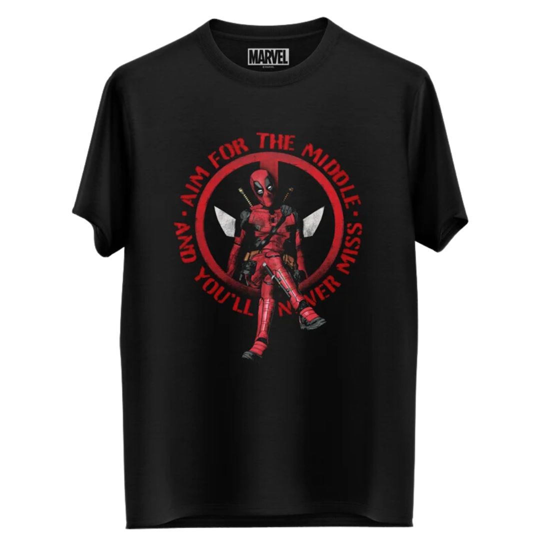 Aim For The Middle - Marvel Official T-Shirt -Redwolf - India - www.superherotoystore.com