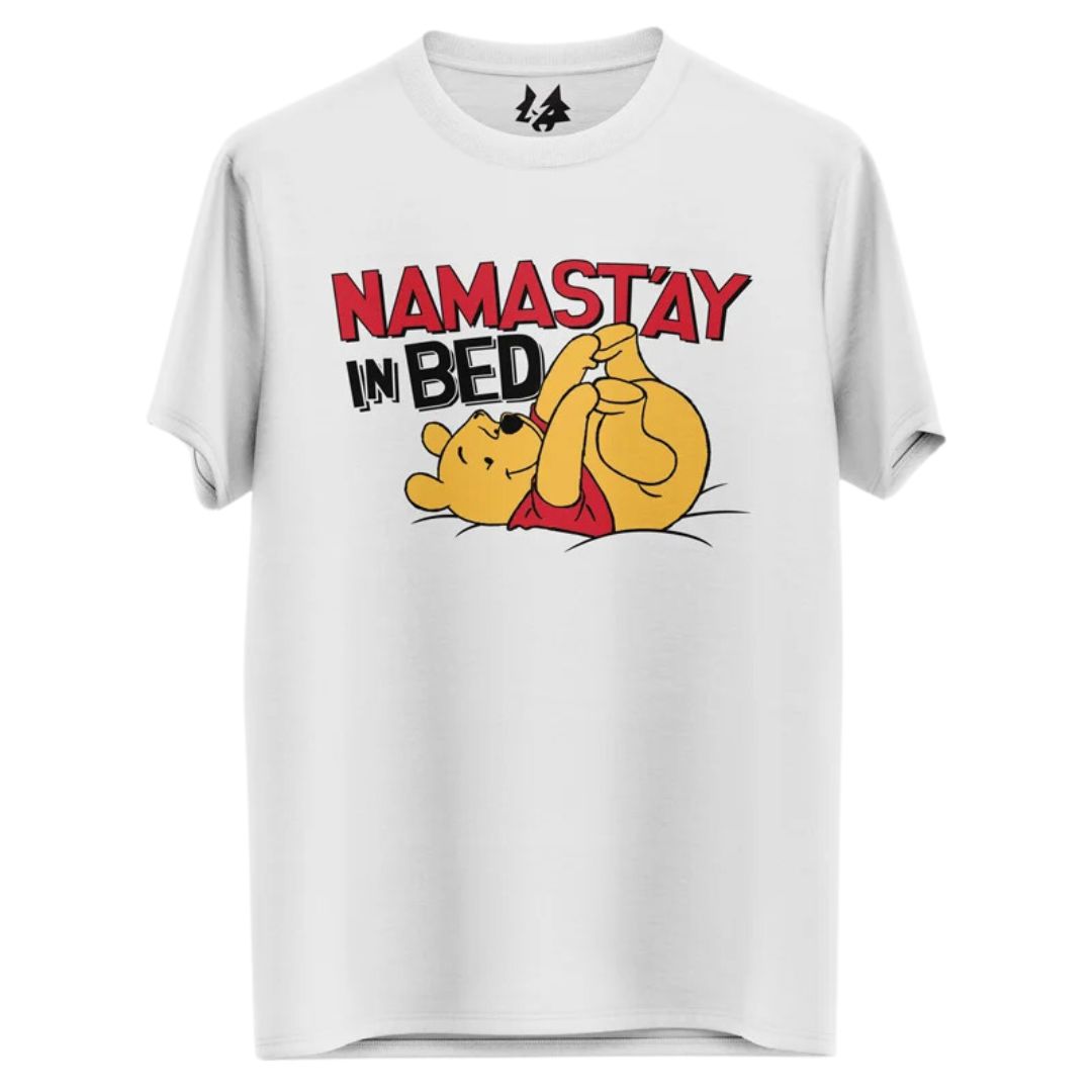 Winnie the pooh Namastay In Bed T Shirt -Redwolf - India - www.superherotoystore.com