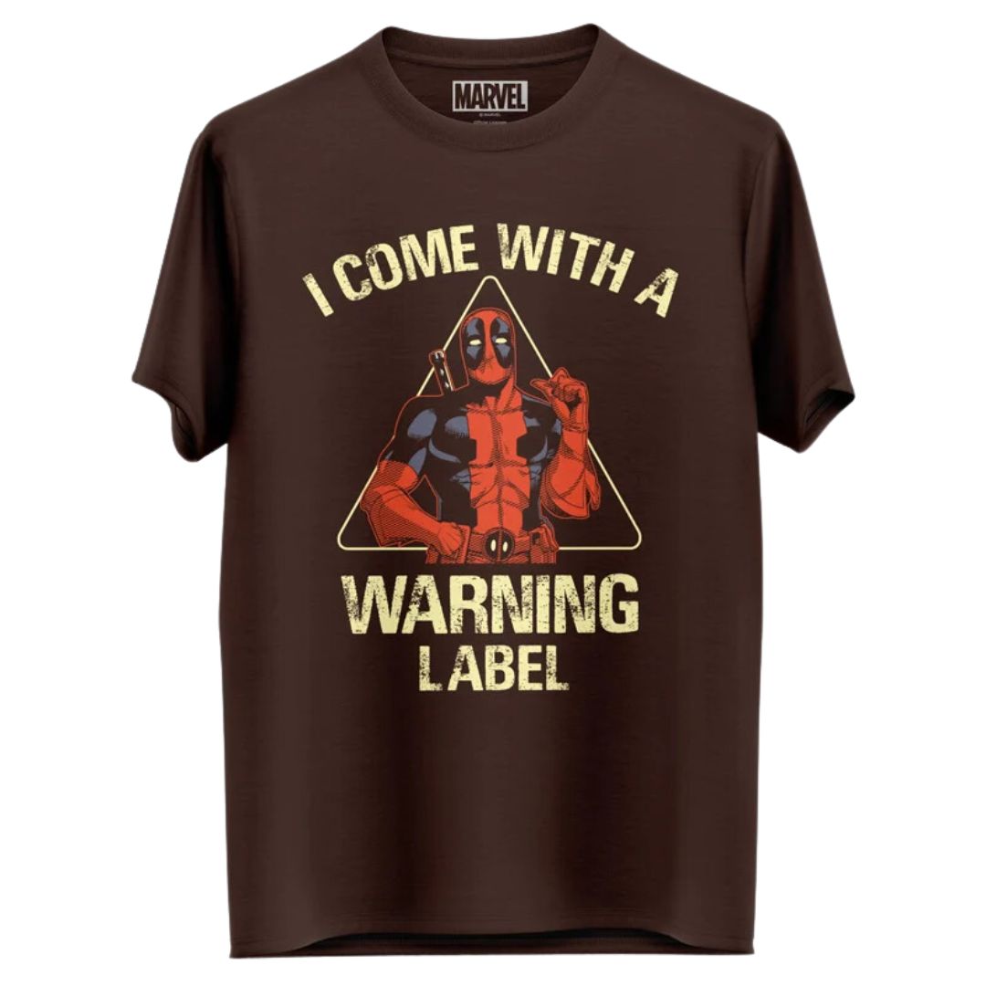 Deadpool Warning Label T Shirt -Redwolf - India - www.superherotoystore.com