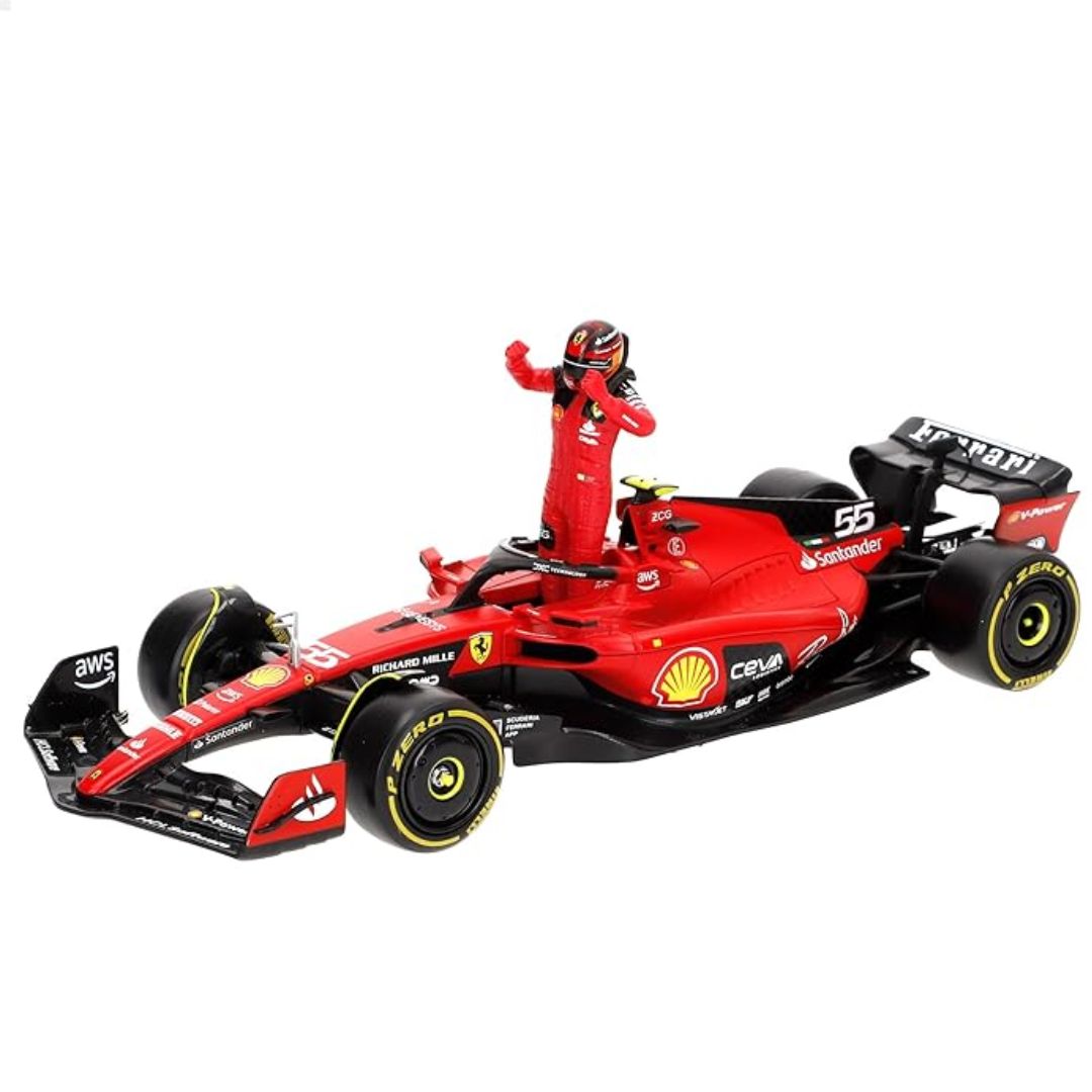 2023 Ferrari SF-23 Carlos Sainz Formula 1 1:24 Scale Die Cast Car with Pilot by Bburago