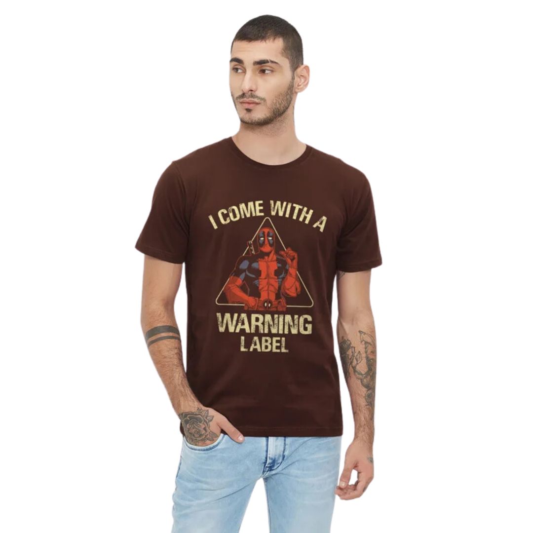 Deadpool Warning Label T Shirt -Redwolf - India - www.superherotoystore.com