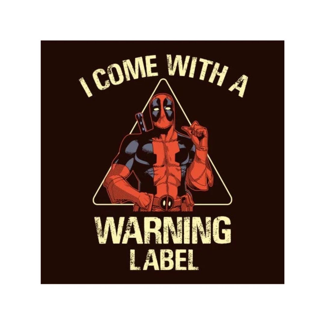 Deadpool Warning Label T Shirt -Redwolf - India - www.superherotoystore.com