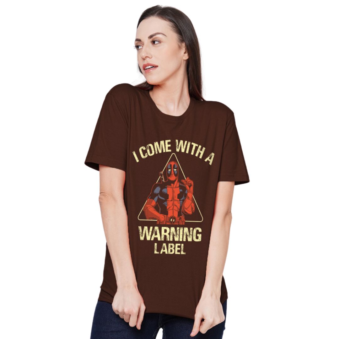 Deadpool Warning Label T Shirt -Redwolf - India - www.superherotoystore.com