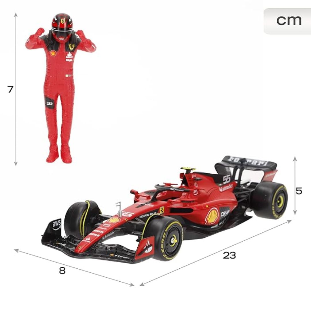 2023 Ferrari SF-23 Carlos Sainz Formula 1 1:24 Scale Die Cast Car with Pilot by Bburago