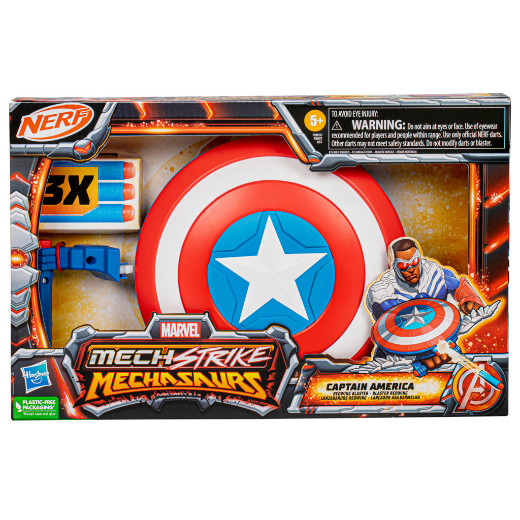 NERF Marvel Mech Strike Mechasaurs Captain America Redwing Blaster ...