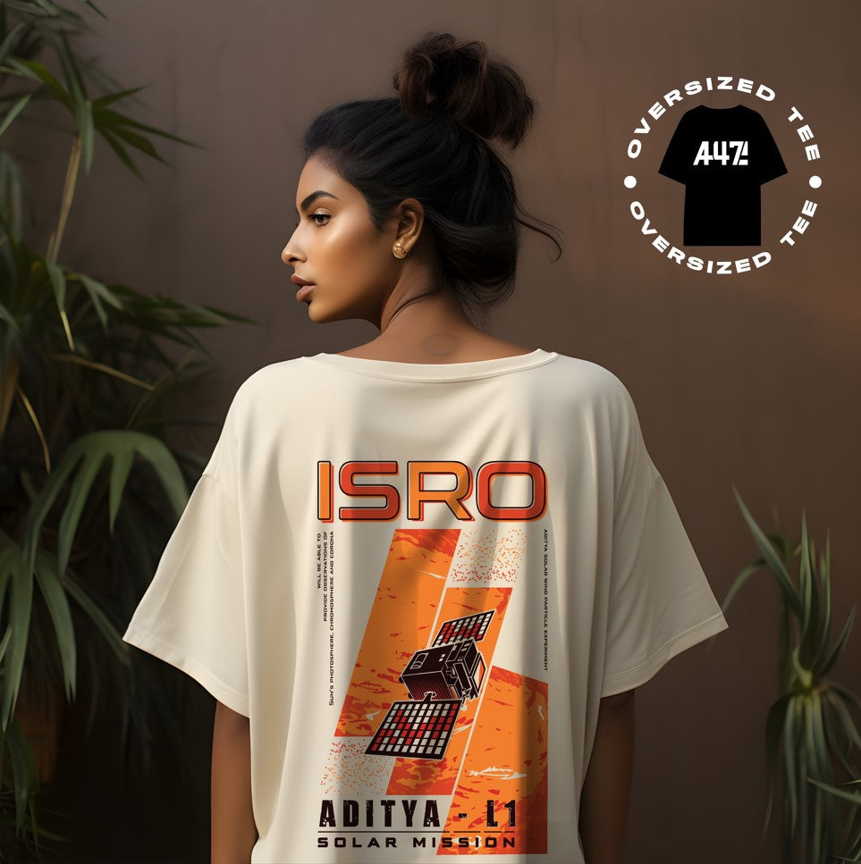 ISRO Aditya L1 Oversized Cream T-Shirt -A47 - India - www.superherotoystore.com