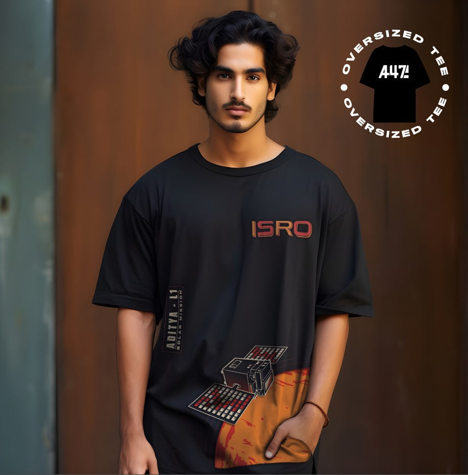 ISRO Aditya L1 Black Oversized T-Shirt -A47 - India - www.superherotoystore.com