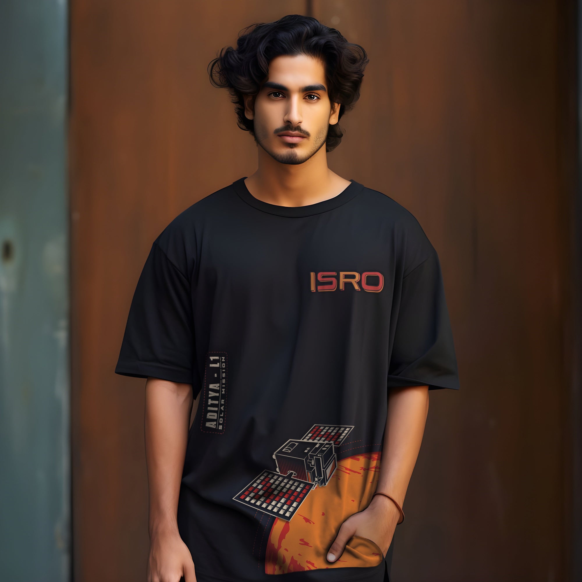 ISRO Aditya L1 Black Oversized T-Shirt -A47 - India - www.superherotoystore.com