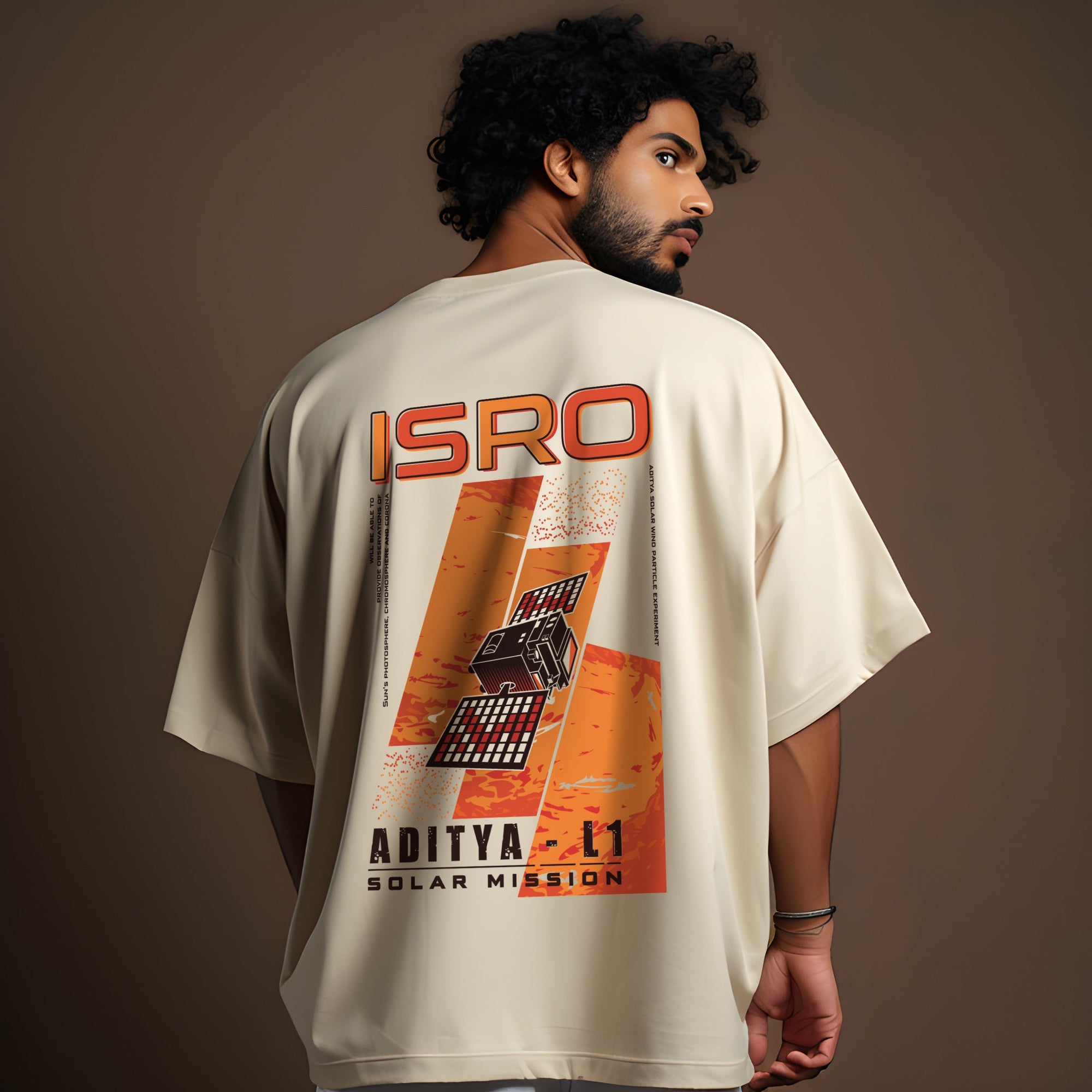 ISRO Aditya L1 Oversized Cream T-Shirt -A47 - India - www.superherotoystore.com