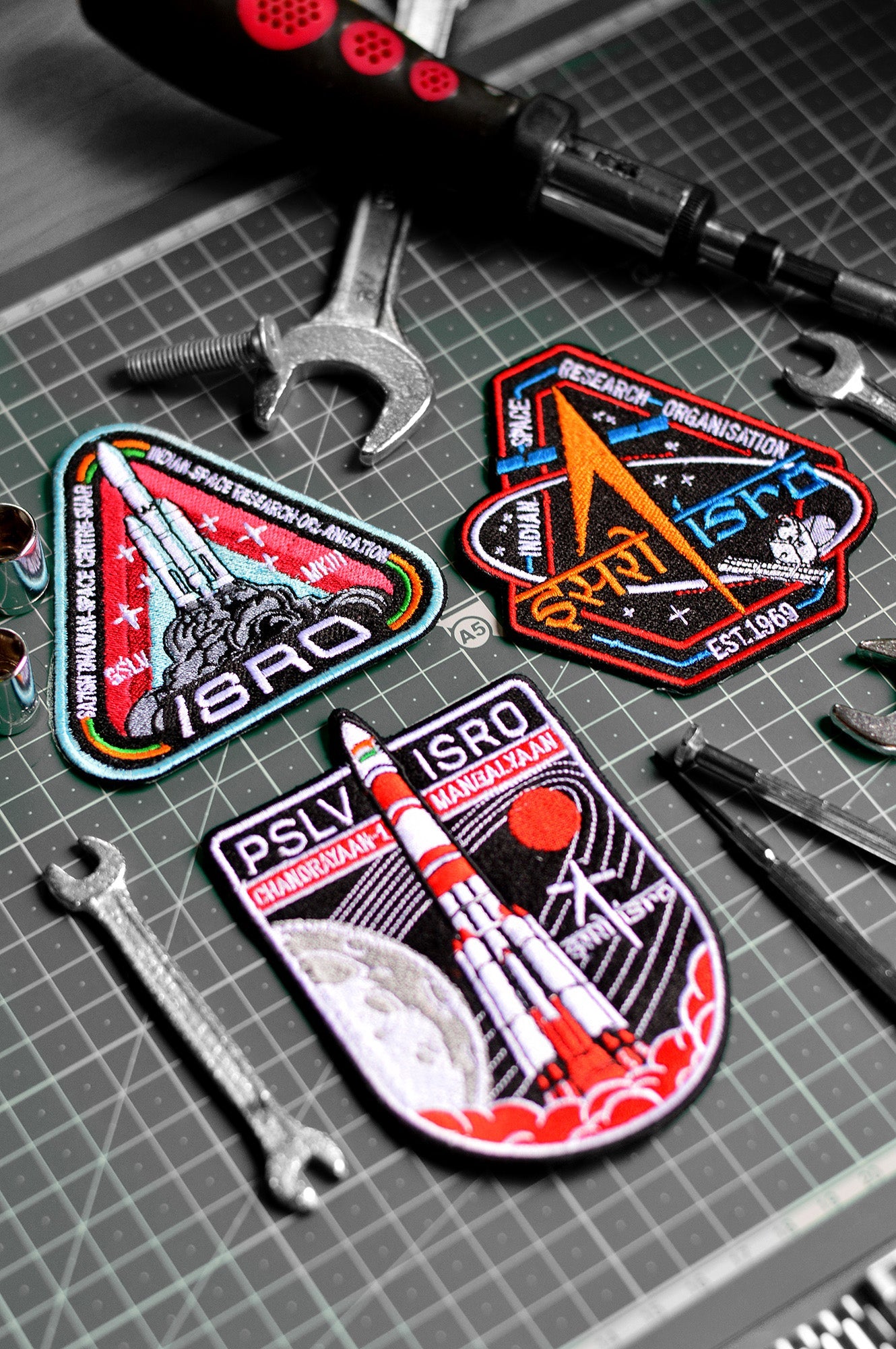 ISRO Classic Logo, GSLV MK III and PSLV Iron On Badge - Pack of 3 -A47 - India - www.superherotoystore.com