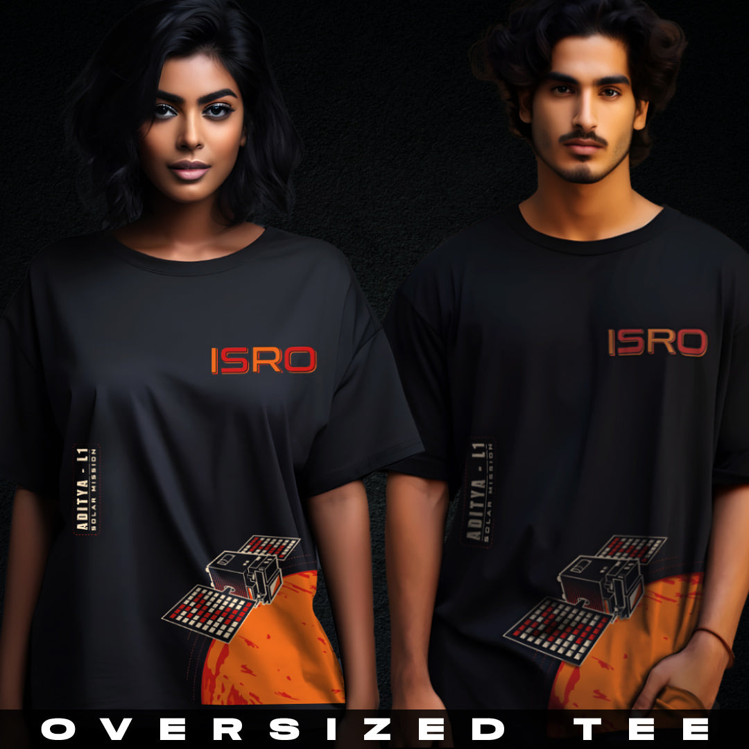 ISRO Aditya L1 Black Oversized T-Shirt -A47 - India - www.superherotoystore.com