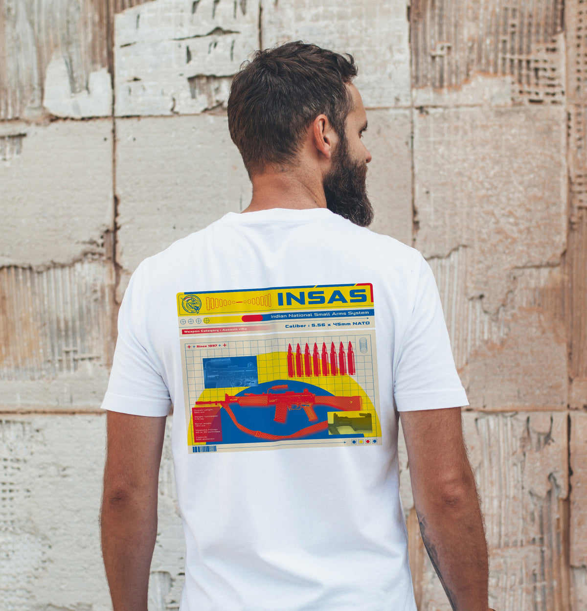 White INSAS Infantry T-shirt with back print -A47 - India - www.superherotoystore.com