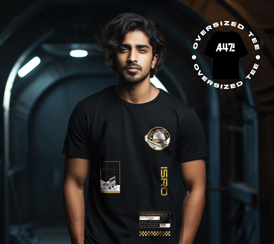 ISRO Chandrayaan-3 Oversized T-Shirt with Gold Foil -A47 - India - www.superherotoystore.com