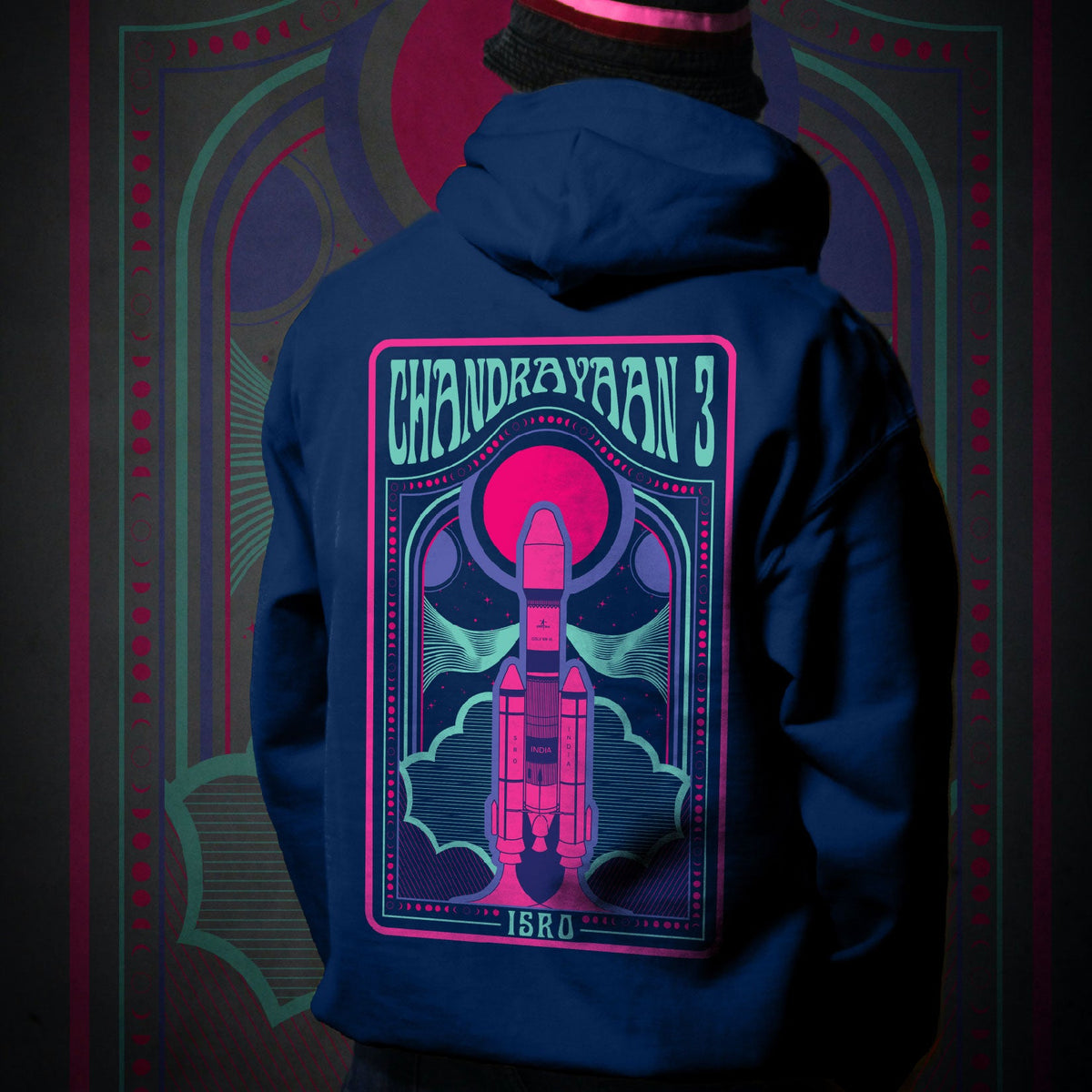 Navy Blue Chandrayaan 3 and The Unknown Unisex Hoodie (Without Zip) -A47 - India - www.superherotoystore.com