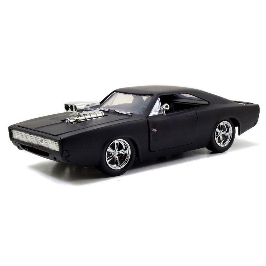 F&F Matte Black 1970 Dodge Charger 1:24 Die-Cast Car by Jada Toys