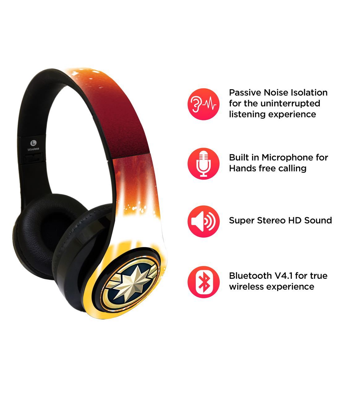 Avengers Endgame : Fiesty Captain Marvel Wireless Headphones by Macmerise -Macmerise - India - www.superherotoystore.com