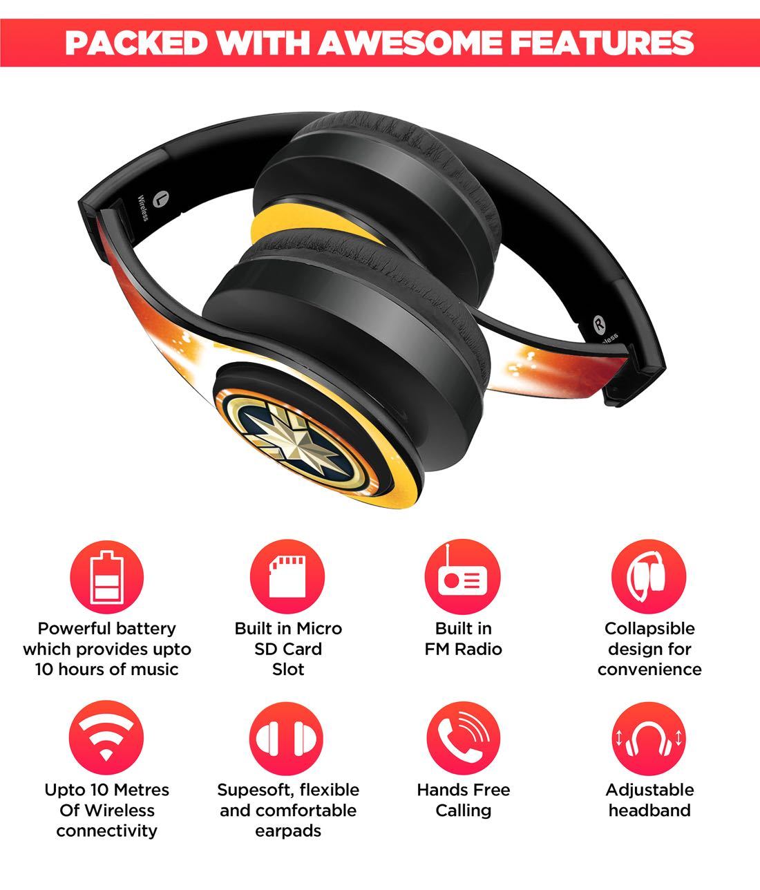 Avengers Endgame : Fiesty Captain Marvel Wireless Headphones by Macmerise -Macmerise - India - www.superherotoystore.com