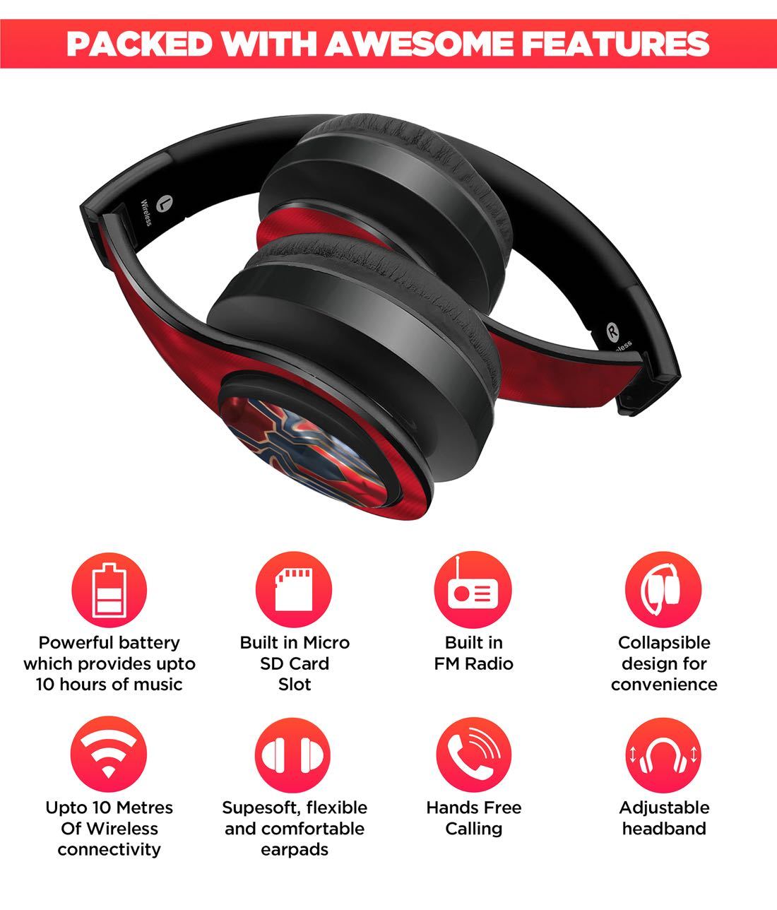 Iconic Spiderman Logo - Decibel Wireless On Ear Headphones -Macmerise - India - www.superherotoystore.com